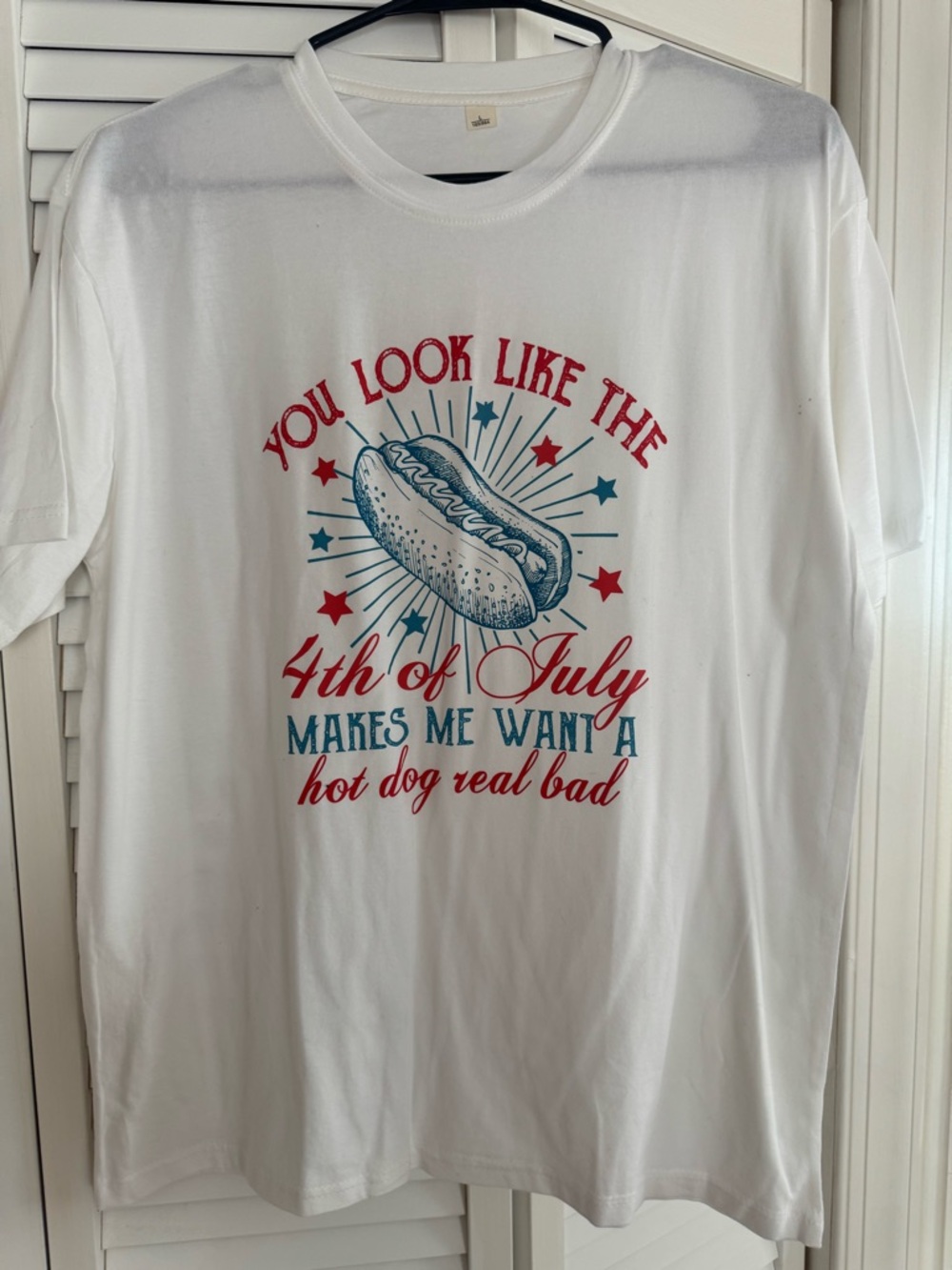 White 4th of July Graphic T-Shirt - Patriotic Hot Dog Design